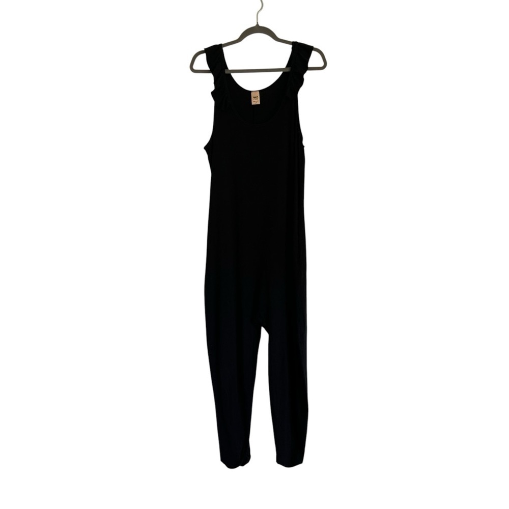 Smash + Tess Black ruffle Sleeveless stretchy Jumpsuit size small bamboo cotton